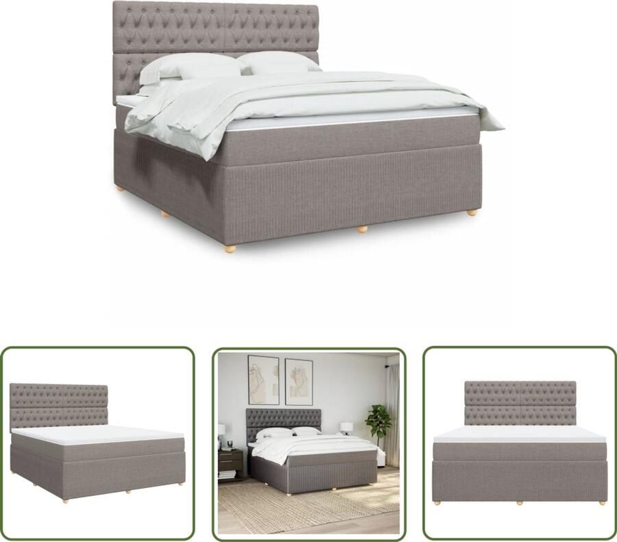 The Living Store Boxspring met matras stof taupe 180x200 cm Boxspring Tweepersoons Bed Slaapcomfort Matras Topper