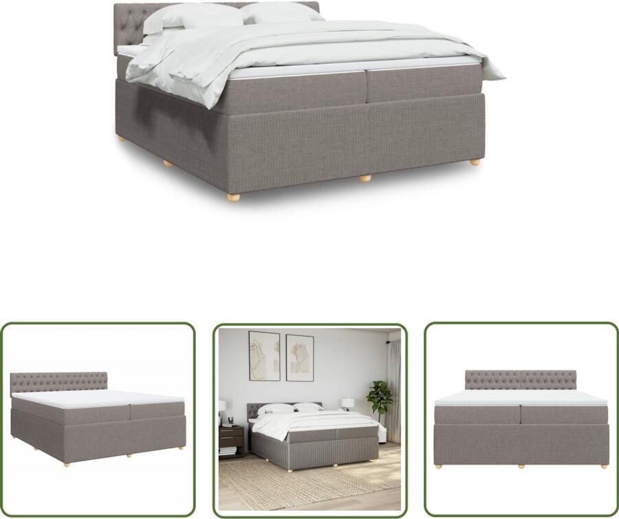 The Living Store Boxspring met matras stof taupe 200x200 cm Boxspring Tweepersoonsbed Boxspringbed Slaapcomfort Pockethveringmatras