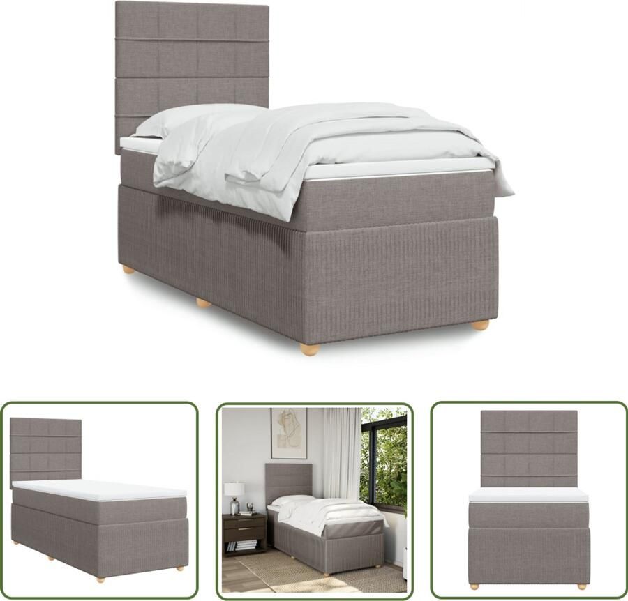 VidaXL Boxspring met matras Stof Taupe 90x200 cm Boxspring Bed Frame Tweepersoonsbed Slaapcomfort Matras