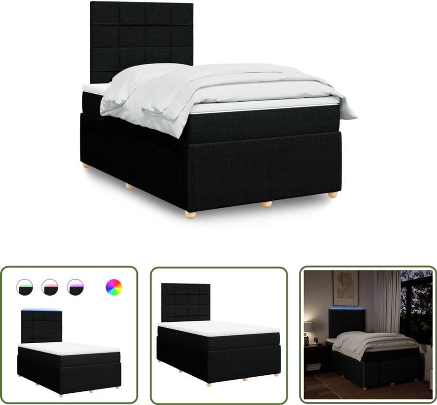The Living Store Boxspring met matras stof zwart 120x190 cm Boxspring Bed Frame Tweepersoonsbed Led Verlichting Elektrisch Bed