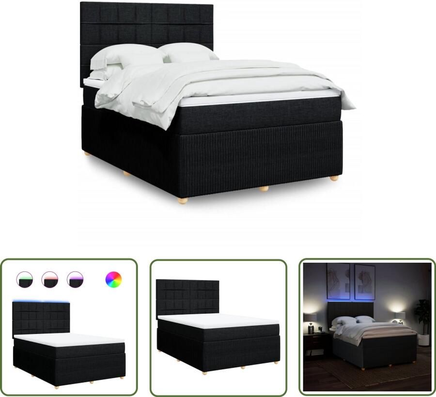 The Living Store Boxspring met matras stof zwart 160x200 cm Boxspring Tweepersoonsbed Boxspringbed Slaapcomfort Led Verlichting