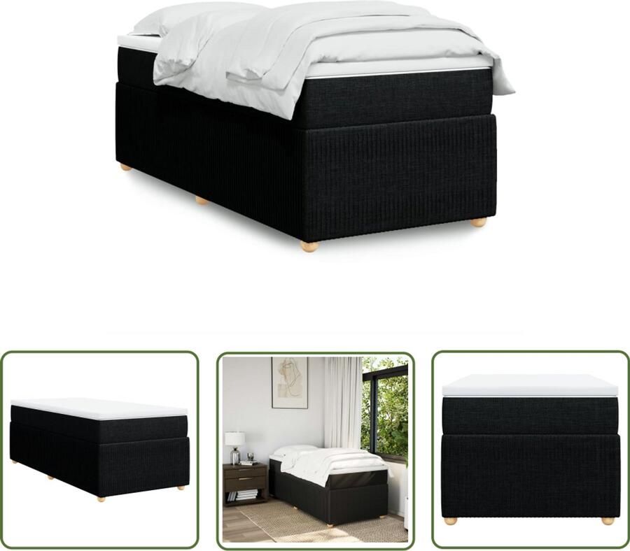 The Living Store Boxspring met matras stof zwart 90x200 cm Boxspring Tweepersoons Bed Slaapcomfort Matras Pocketed Veren
