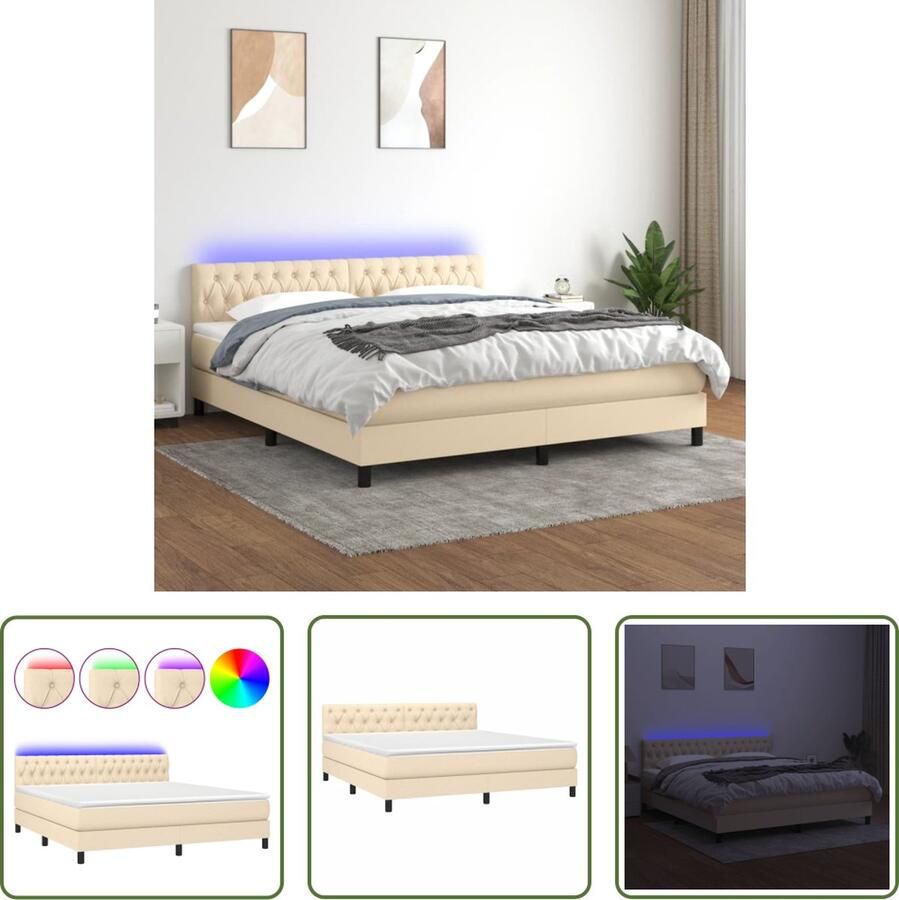 The Living Store Boxspring s Bed 203 x 160 x 78 88 cm LED Duurzaam materiaal Verstelbaar hoofdbord Comfortabele ondersteuning Kleurrijke LED-verlichting Pocketvering matras Huidvriendelijk topmatras Montagehandleiding inbegrepen