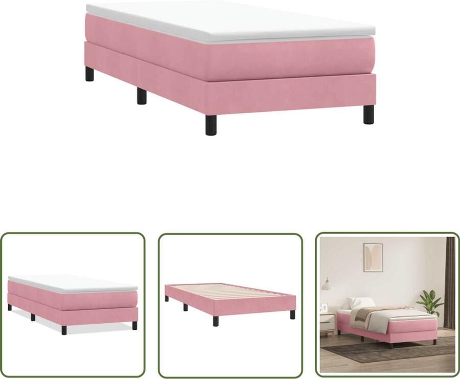 VidaXL Boxspring Fluweel Roze 80x210 cm Boxspring Tweepersoonsbed Slaapcomfort Fluweel Bed Roze Bed