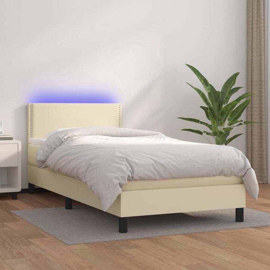 VidaXL Boxspring Zwart Kunstleer 203x90x78 88 cm Inclusief Matras en LED Bed