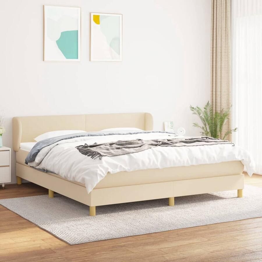 The Living Store Boxspringbed Bed 203 x 183 x 78 88 cm Crème stof (100% polyester) Boxspringbed Bed Frame Boxspring Creme Kleur Tweepersoonsbed