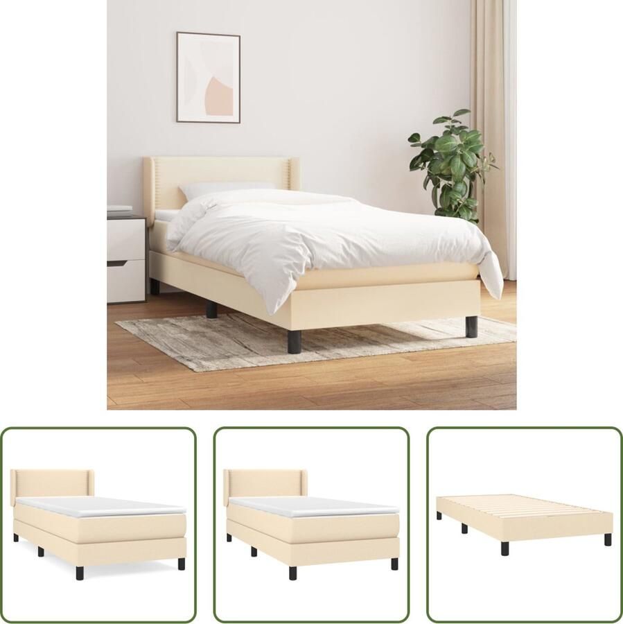 The Living Store Boxspringbed Bed 203x103x78 88 cm Crème Duurzaam materiaal Boxspringbed Boxspring Bed Frame Creme Kleur Tweepersoonsbed
