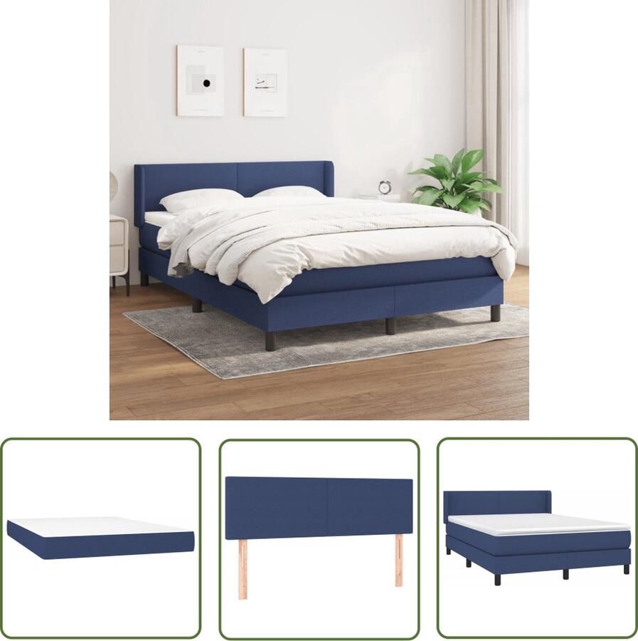 The Living Store Boxspringbed Blauw 203 x 147 x 78 88 cm Pocketvering matras Middelharde ondersteuning Huidvriendelijk topmatras - Foto 2