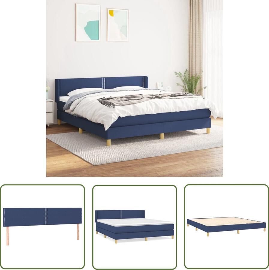 The Living Store Boxspringbed Blauw 203 x 163 x 78 88 cm Duurzaam materiaal Verstelbaar hoofdbord Pocketvering matras Middelharde ondersteuning Huidvriendelijke topmatras