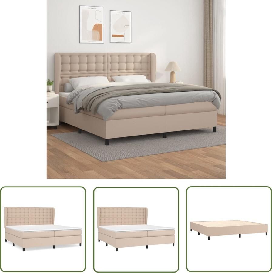 The Living Store Boxspringbed Cappuccino Kunstleer 203 x 203 x 118 128 cm Pocketvering matras Boxspringbed Slaapcomfort Boxspring Kapstok Bedroom Furniture