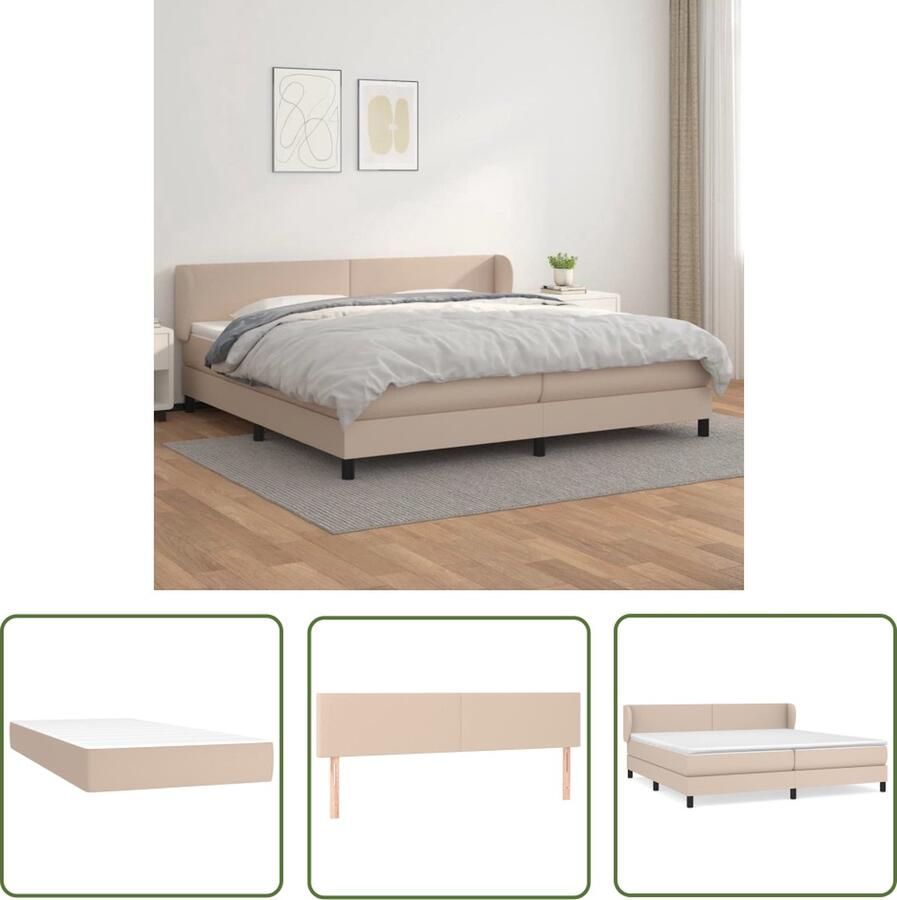 The Living Store Boxspringbed Cappuccino Kunstleren Bed met Verstelbaar Hoofdbord Pocketvering Matras Middelharde Ondersteuning Huidvriendelijk Topmatras 203x203 cm Boxspring Bed Kapstok Bruine Bed Lederlook Bed