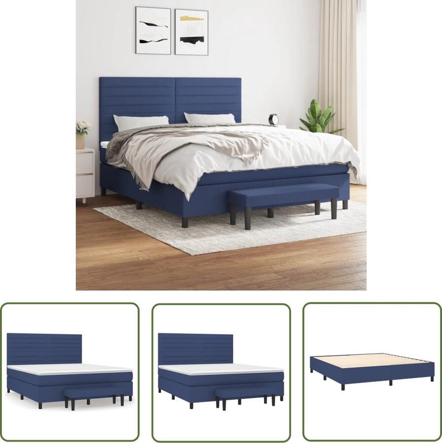 The Living Store Boxspring met matras stof blauw 180x200 cm Boxspringbed Bed Frame Tweepersoonsbed Boxspring Blauwdruk