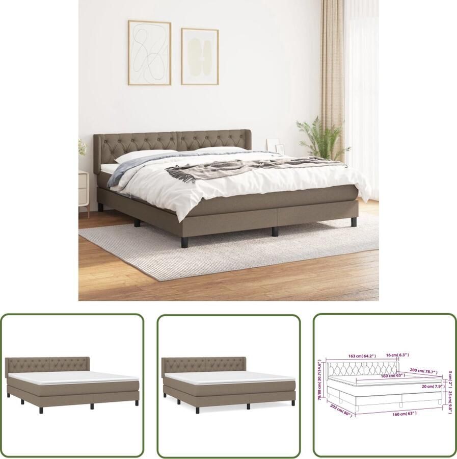 The Living Store Boxspringbed taupe 203 x 160 x 78 88 cm pocketvering matras middelharde ondersteuning huidvriendelijk topmatras Boxspringbed Slaapcomfort Boxspring Tweepersoonsbed Taupecouleur