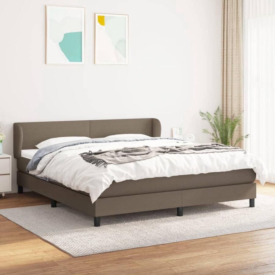 VidaXL Boxspringbed s Bedroom 203 x 183 x 78 88 cm Taupe Polyester Stof Verstelbaar Hoofdbord Pocketvering Matras Middelharde Ondersteuning Huidvriendelijk Topmatras Inclusief Montagehandleiding Bed - Foto 1