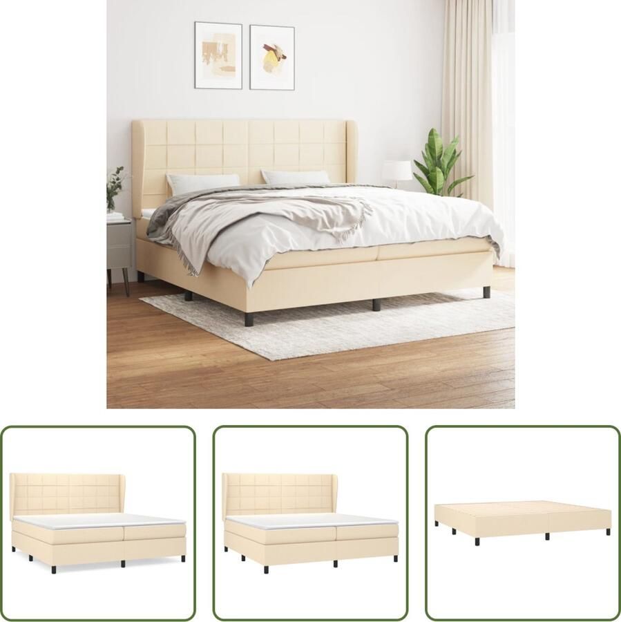 The Living Store Boxspringbed Comfort Bed 203 x 203 x 118 128 cm Crème stof larikshout Boxspringbed Boxspring Bed Slaapkamer Creme Kleur