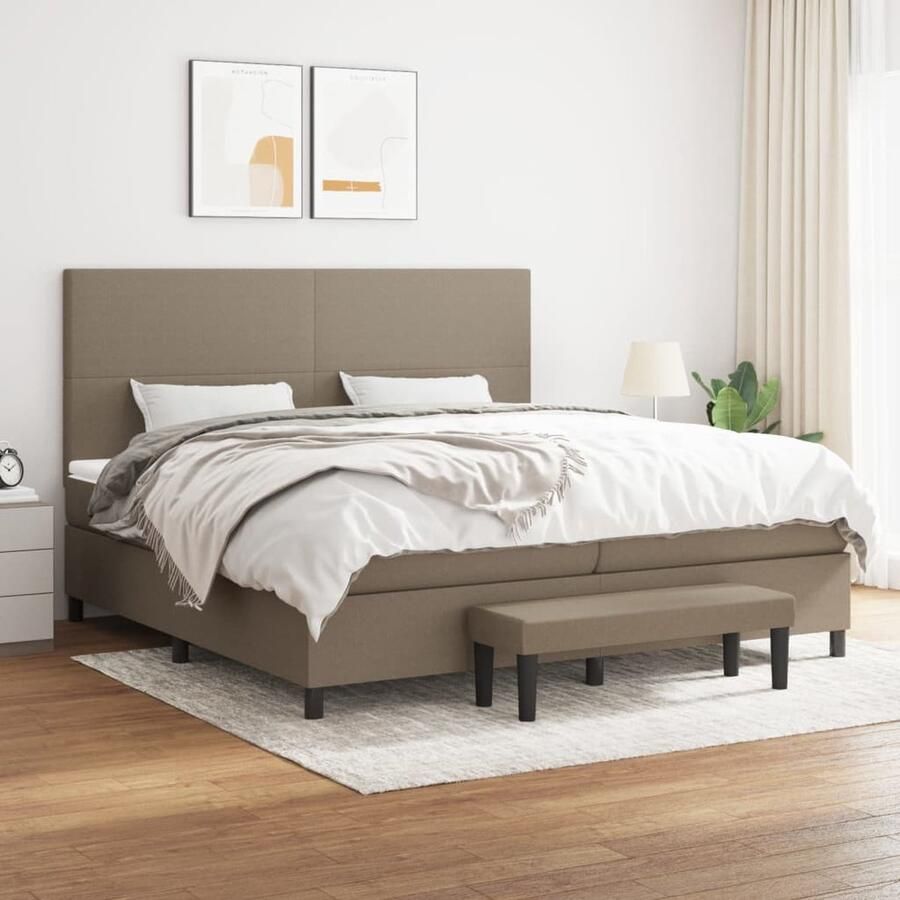The Living Store Boxspring met matras stof taupe 200x200 cm Boxspringbed Boxsprings Slaapkamerinrichting Tweepersoonsbed Taupecouleur - Foto 2