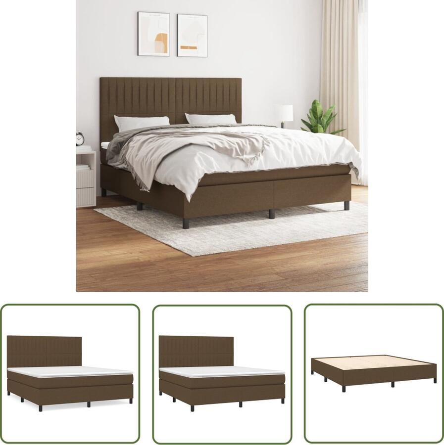 The Living Store Boxspringbed donkerbruin 203 x 180 x 118 128 cm pocketvering matras middelharde ondersteuning huidvriendelijk topmatras Boxspringbed Boxspring Donkere Bruine Bed Tweepersoonsbed Pocketed Spring Mattress