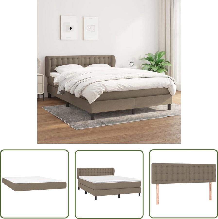 The Living Store Boxspringbed Comfort Sleep Bed 140 x 200 cm Taupe Pocketvering matras Middelharde ondersteuning Huidvriendelijk topmatras Boxspringbed Slaapcomfort Pocketveer Matras Middenhard Taupecleur