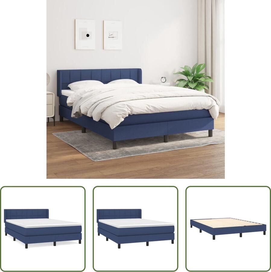 The Living Store Boxspring met matras stof blauw 140x200 cm Boxspringbed Boxspring Tweepersoonsbed Bed Frame Slaapcomfort