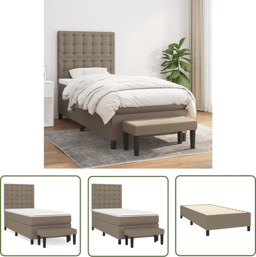 The Living Store Boxspringbed Comfort Taupe 203x83x118 128cm Duurzame stof Verstelbaar hoofdbord Pocketvering matras Middelharde ondersteuning Huidvriendelijk topmatras Multifunctioneel bankje