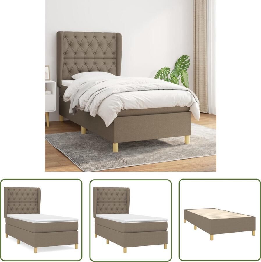 The Living Store Boxspringbed Pocketvering matras Middelharde ondersteuning Huidvriendelijk topmatras 203x80x78 88 cm Taupe Boxspringbed Boxspring Tweepersoonsbed Slaapcomfort Pocketvering - Foto 2