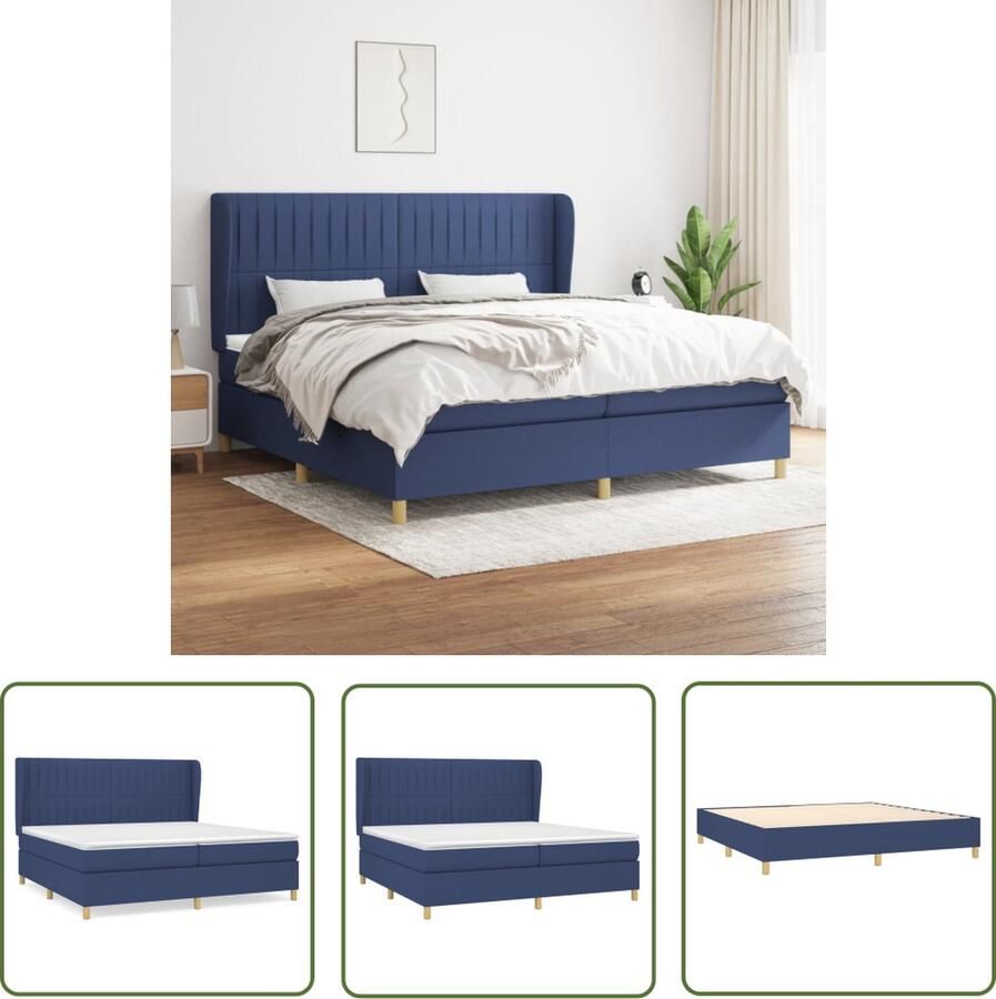 The Living Store Boxspringbed Comfortabele ondersteuning Middelharde ondersteuning Pocketvering matras Huidvriendelijk topmatras Blauw 203x203x118 128 cm Boxspringbed Boxspring Tweepersoonsbed Slaapcomfort Pocketveermatras
