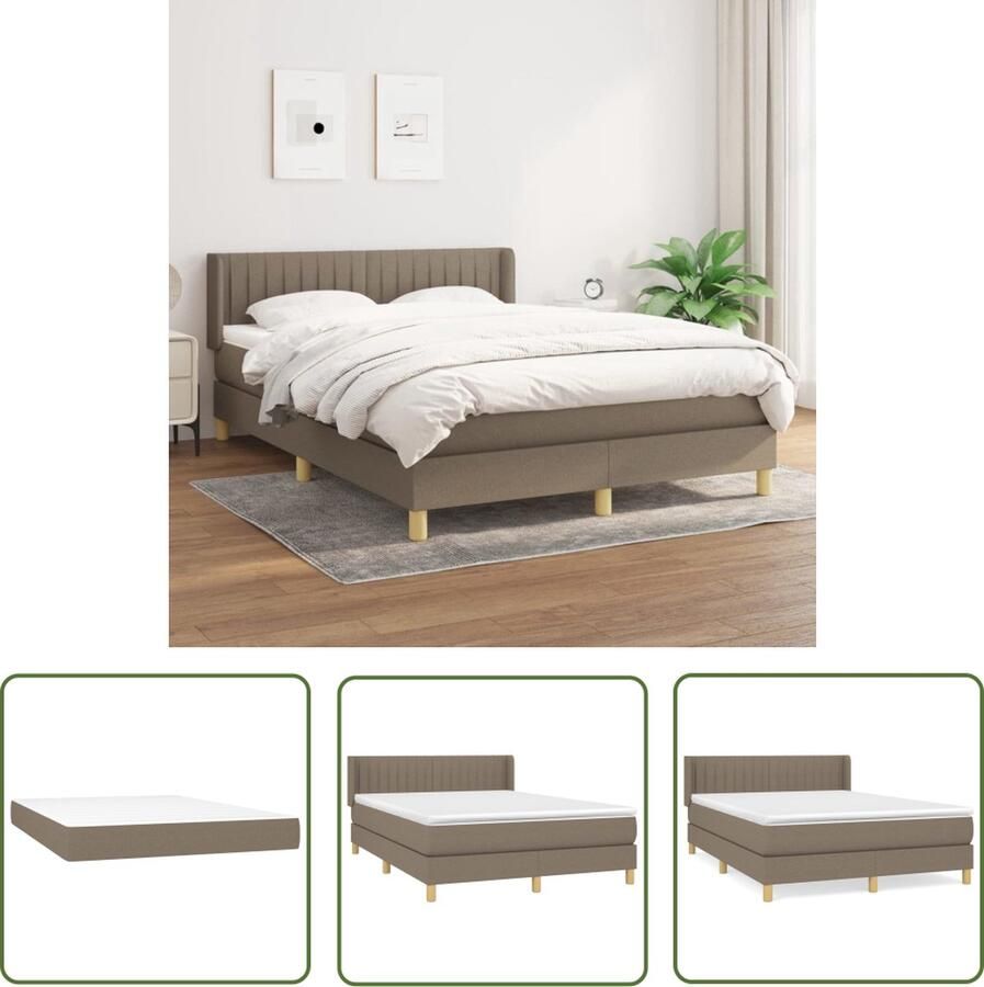 The Living Store Boxspringbed Comfortabele ondersteuning Pocketvering matras Middelharde ondersteuning Huidvriendelijk topmatras Kleur- taupe Afmetingen- 203 x 147 x 78 88 cm
