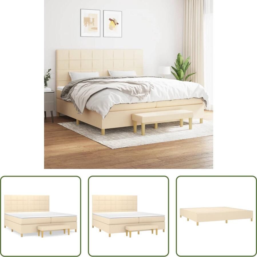 The Living Store Boxspringbed comfortabele pocketvering medium steun duurzaam verstelbaar hoofdbord huidvriendelijk topmatras multifunctioneel bankje crème 203x200x118 128cm