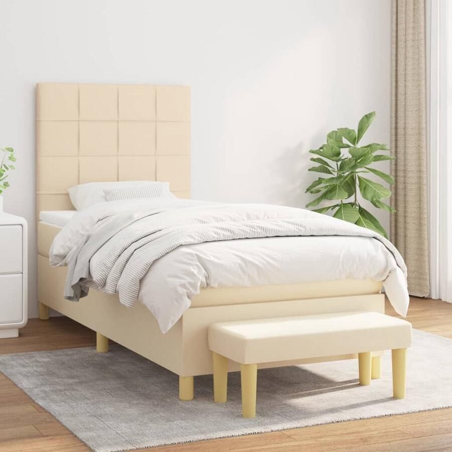 The Living Store Boxspringbed Crème 203 x 90 x 118 128 cm Pocketvering Mattress Verstelbaar hoofdbord Huidvriendelijk Topmatras Multifunctioneel Bankje - Foto 2