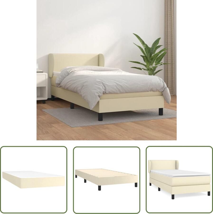 The Living Store Boxspringbed Crème 203x103x78 88 cm Duurzaam kunstleer Verstelbaar hoofdbord Pocketvering matras Middelharde ondersteuning Huidvriendelijk topmatras