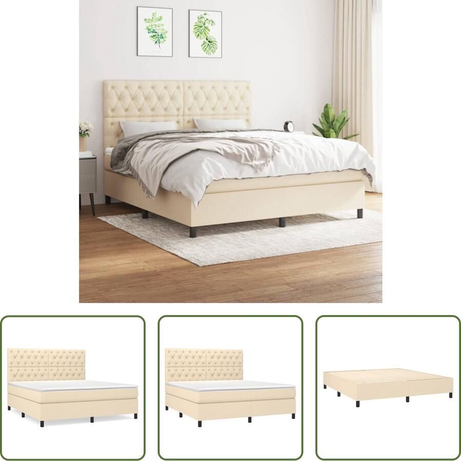 The Living Store Boxspringbed Crème 203x160x118 128 cm Pocketvering matras Boxspringbed Boxspring Creme Kleurtje Tweepersoonsbed Pocketveer Matras