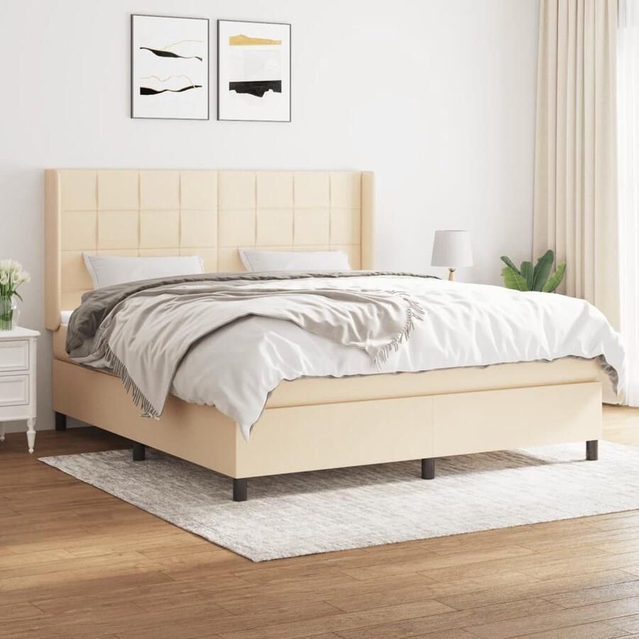The Living Store Boxspring met matras stof crèmekleurig 160x200 cm Boxspringbed Boxspring Tweepersoonsbed Creme Kleurig Bed Slaapcomfort - Foto 2