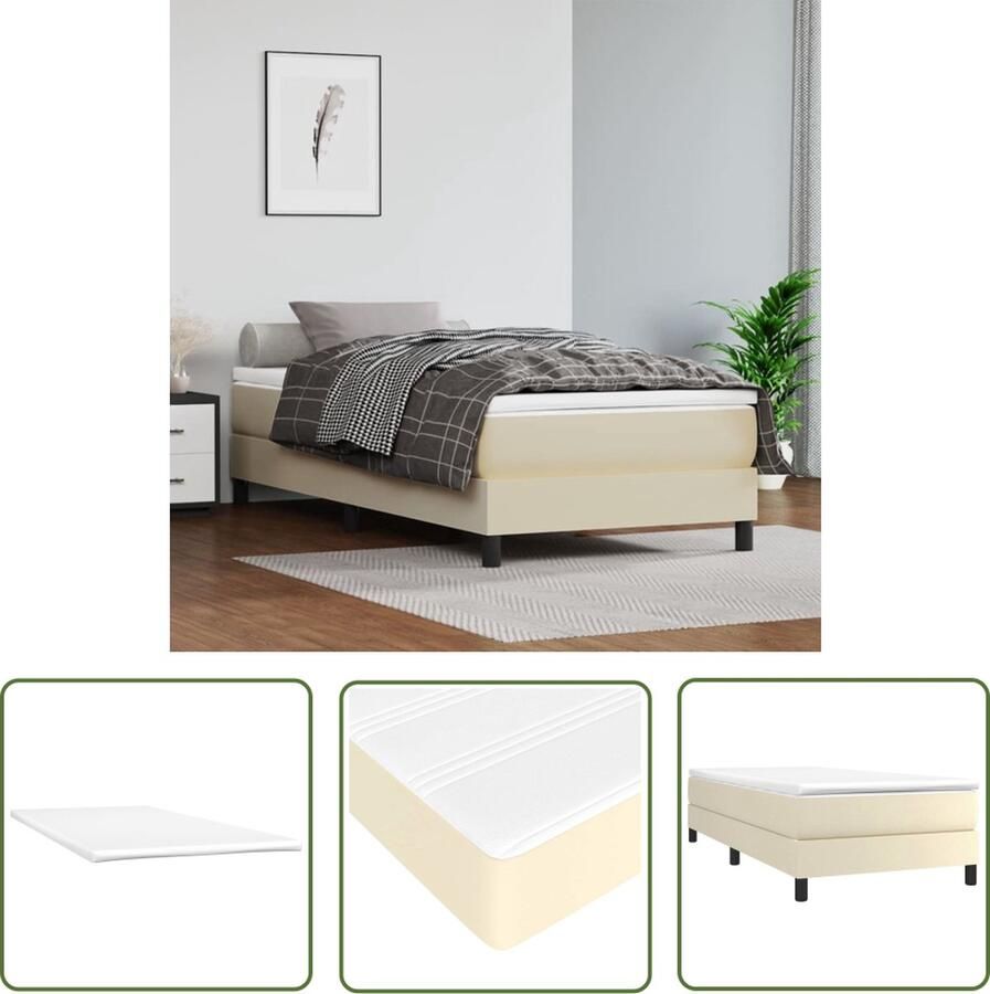 The Living Store Boxspringbed Crème Kunstleer 203 x 100 x 25 cm Pocketvering Matras Middelharde Ondersteuning Huidvriendelijk Topmatras Multiplex Lattenbodem Boxspringbed Boxspring Creme Kleur Lederlook Pocketed Veren Matras