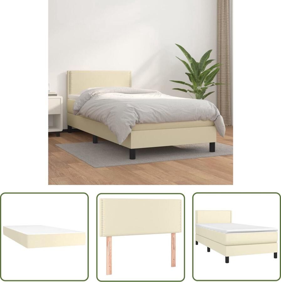 The Living Store Boxspringbed Crème Kunstleer 203x100x78 88 cm Hoogwaardige pocketvering Verstelbaar hoofdbord Comfortabele ondersteuning Huidvriendelijk topmatras