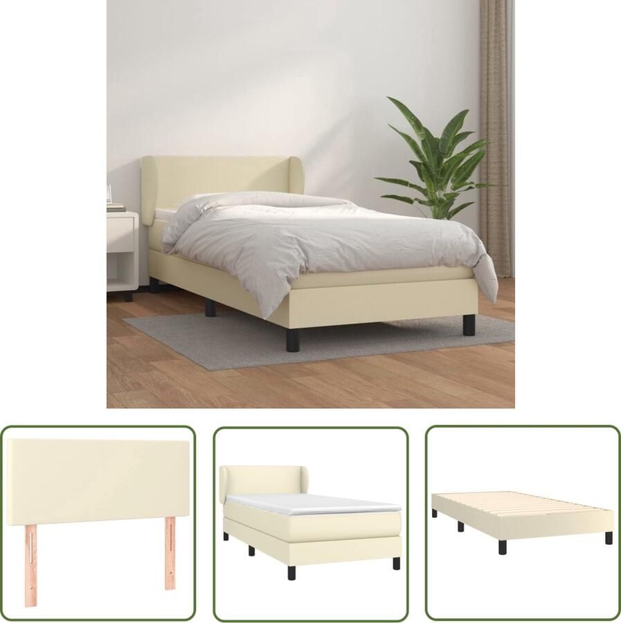 The Living Store Boxspringbed Crème Kunstleer 203x103x78 88 cm Verstelbaar hoofdbord Pocketvering matras Middelharde ondersteuning Huidvriendelijk topmatras Inclusief montagehandleiding