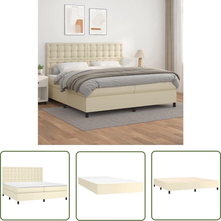 The Living Store Boxspringbed Crème Kunstleren Bedframe Pocketveringmatras Huidvriendelijke Topmatras 203x200x118 128cm