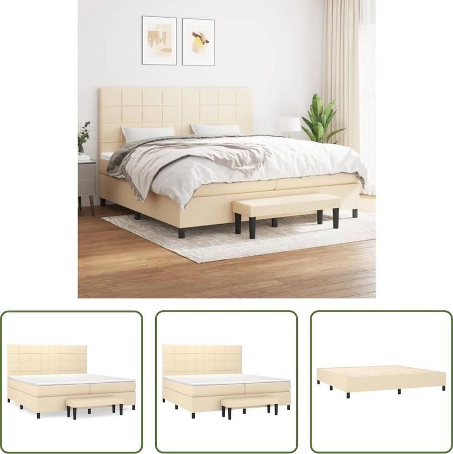 The Living Store Boxspring met matras stof crèmekleurig 200x200 cm Boxspringbed Pocketvering Creme Kleur Verstelbare Hoofdbord Tweepersoonsbed