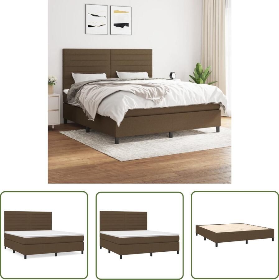 The Living Store Boxspringbed Deluxe Bedframe 180x200 cm Pocketvering matras Huidvriendelijk topmatras Hoogte verstelbaar hoofdbord Boxspringbed Boxspring Bed Frame Tweepersoonsbed Bruine Bed