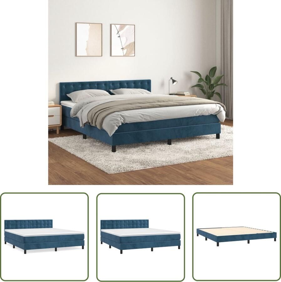 The Living Store Boxspringbed Donkerblauw 203x160x78 88 cm Met zacht fluwelen stof Verstelbaar hoofdbord Pocketvering matras Middelharde ondersteuning Huidvriendelijk topmatras Inclusief montagehandleiding