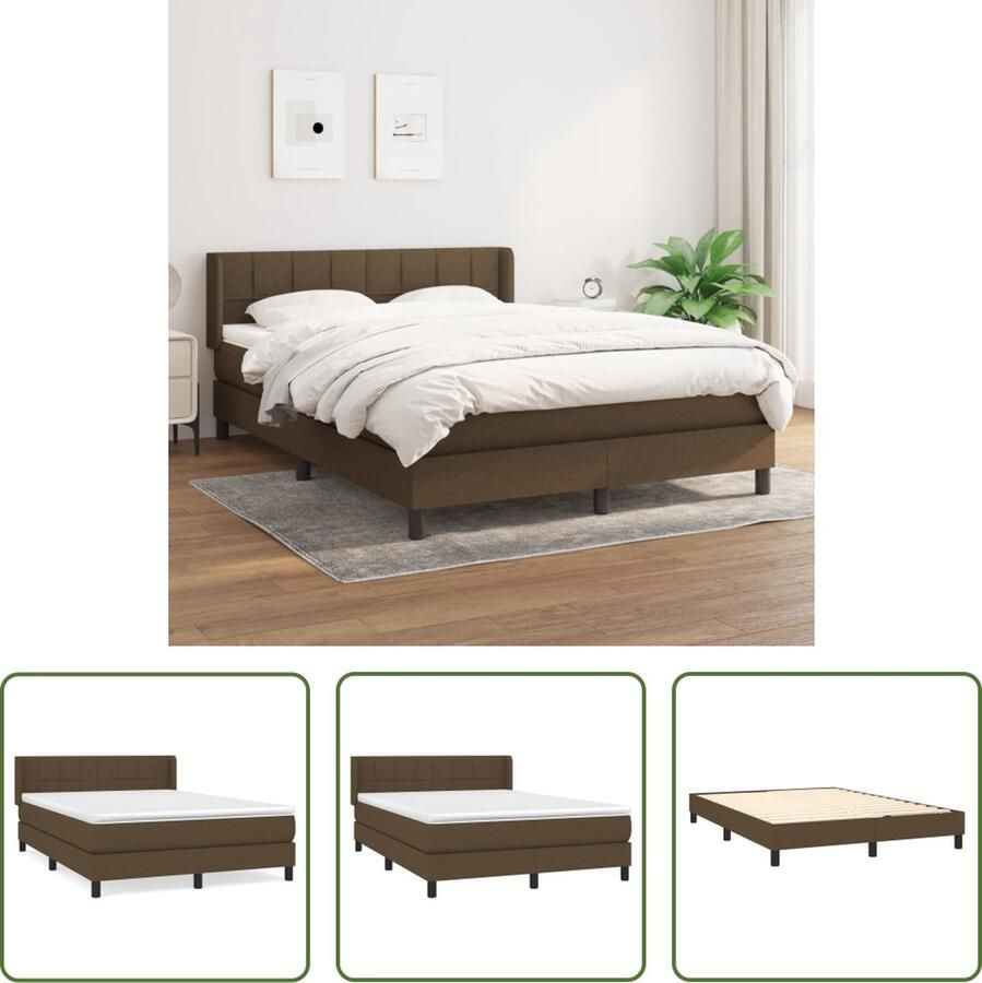 The Living Store Boxspring met matras stof donkerbruin 140x200 cm Boxspringbed Donkere Bruine Bed Slaapcomfort Pocketveer Matras Boxspring Kopen