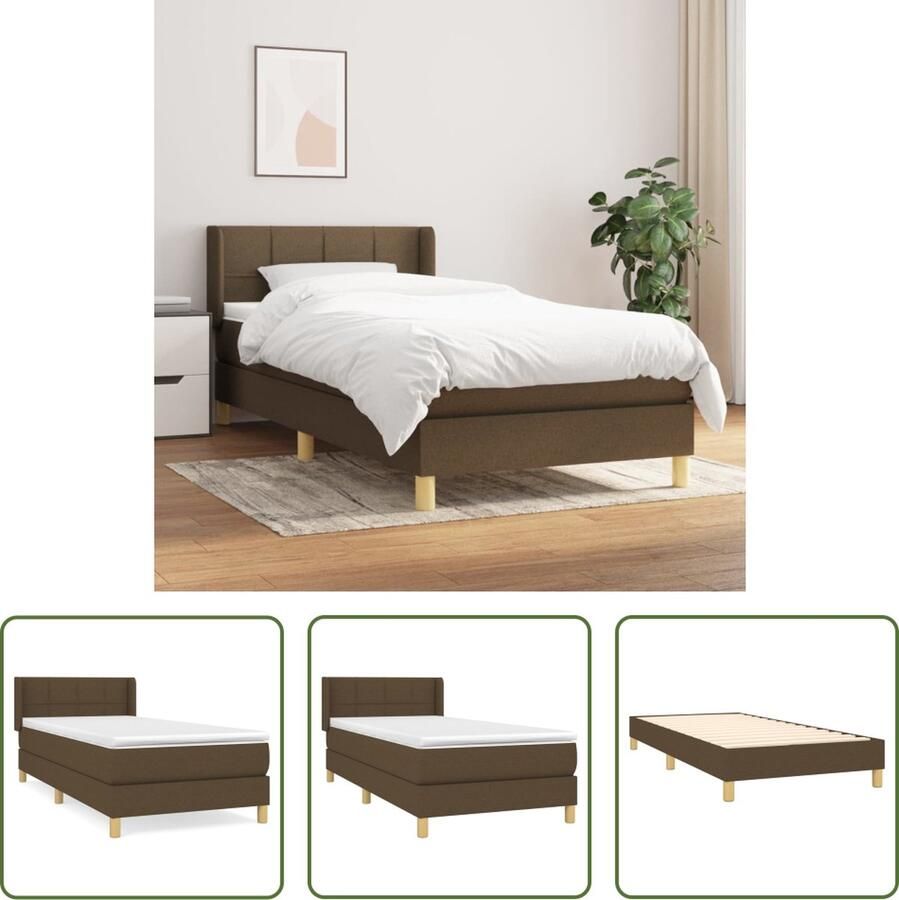 The Living Store Boxspring met matras stof donkerbruin 100x200 cm Boxspringbed Boxspring Slaapcomfort Matras Pocketing Veren