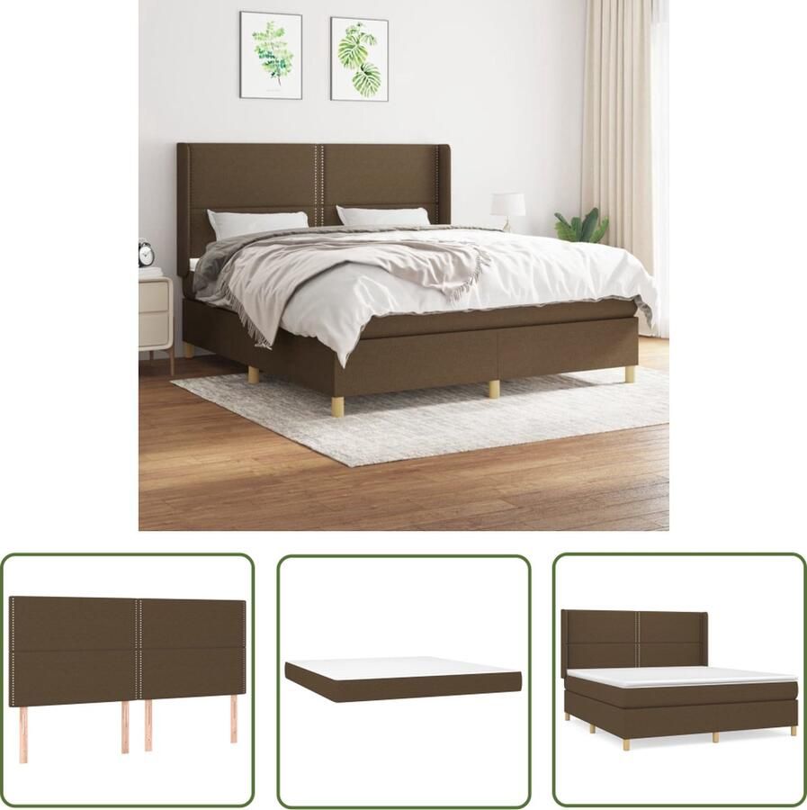 The Living Store Boxspringbed Donkerbruin 203 x 163 x 118 128 cm Pocketvering matras Middelharde ondersteuning Huidvriendelijk topmatras Boxspringbed Donkere Houten Meubels Tweepersoonsbed Pocketveermatras Middenhard Matras