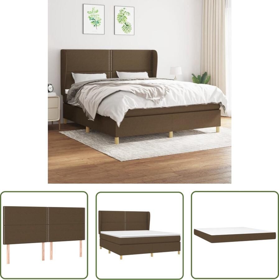 The Living Store Boxspringbed donkerbruin 203 x 163 x 118 128 cm pocketvering matras Boxspringbed Boxspring Donkere Bruine Bed Houten Bed Frame Pocketed Spring Mattress