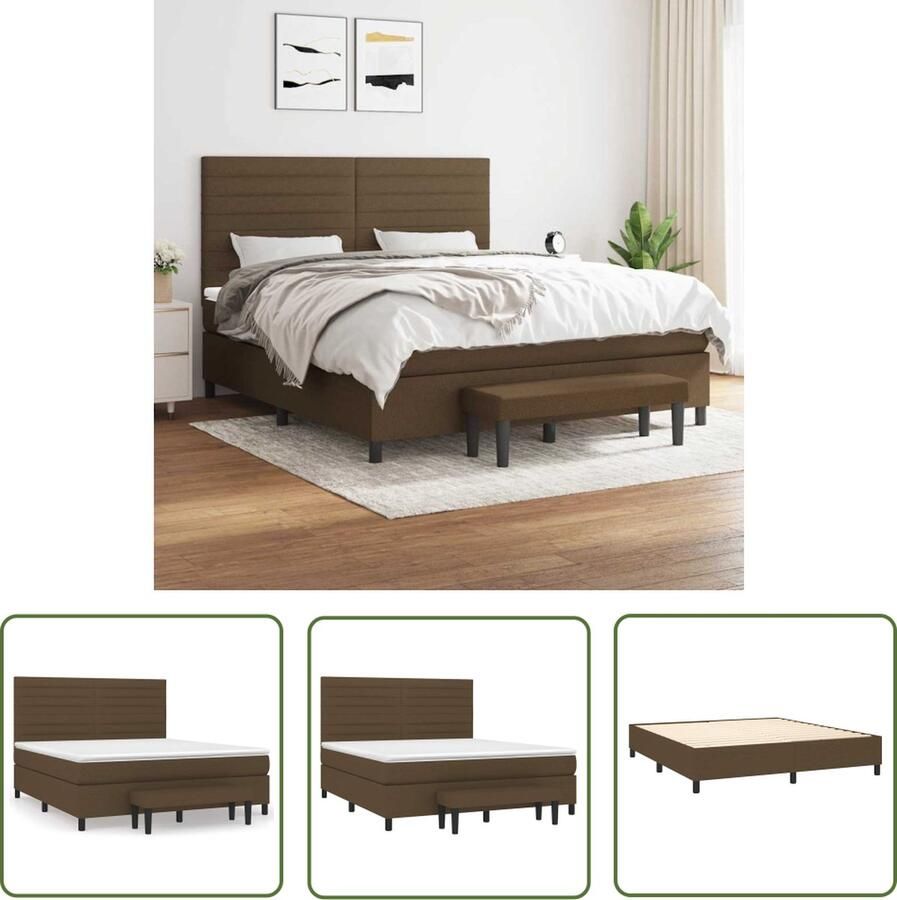 The Living Store Boxspringbed Donkerbruin 203x180x128 cm Duurzame stof Verstelbaar hoofdbord Pocketvering matras Middelharde ondersteuning Huidvriendelijke topmatras Multifunctioneel bankje