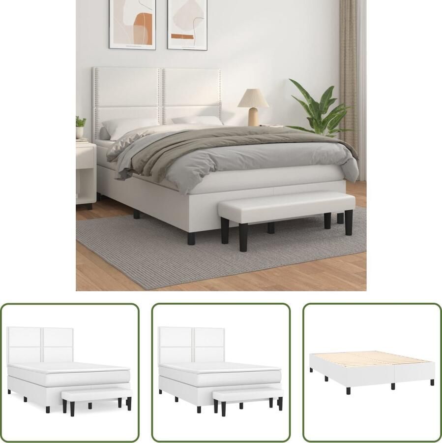 The Living Store Boxspringbed Durable Kunstleer Verstelbaar Hoofdbord Pocketvering Matras Medium Support Huidvriendelijk Topmatras Multifunctioneel Bankje