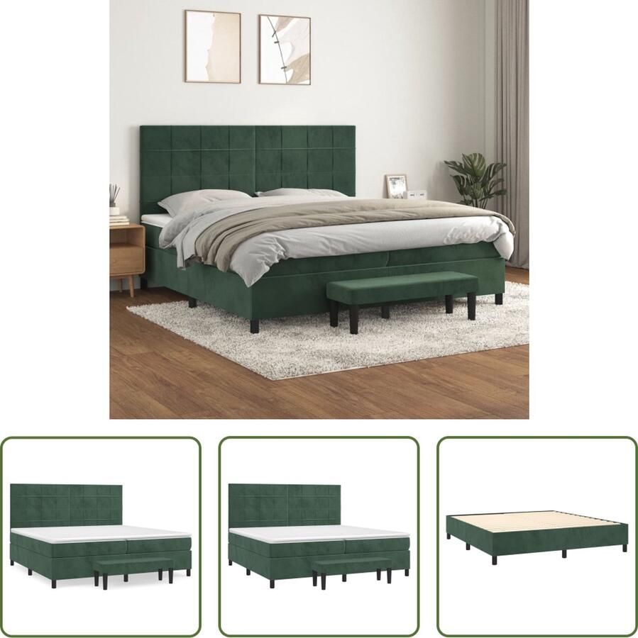 The Living Store Boxspringbed fluweel donkergroen 203 x 200 x 118 128 cm verstelbaar hoofdbord pocketvering matras middelharde ondersteuning huidvriendelijk topmatras multifunctioneel bankje