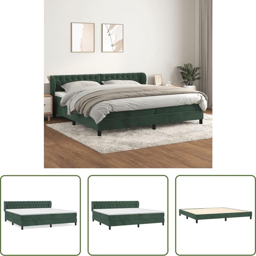 The Living Store Boxspringbed Fluweel Donkergroen 203x203x78 88 cm Pocketvering matras Middelharde ondersteuning Huidvriendelijk topmatras Boxspringbed Fluweel Bed Donkere Groene Bed Tweepersoons Bed Pocketveer Matras