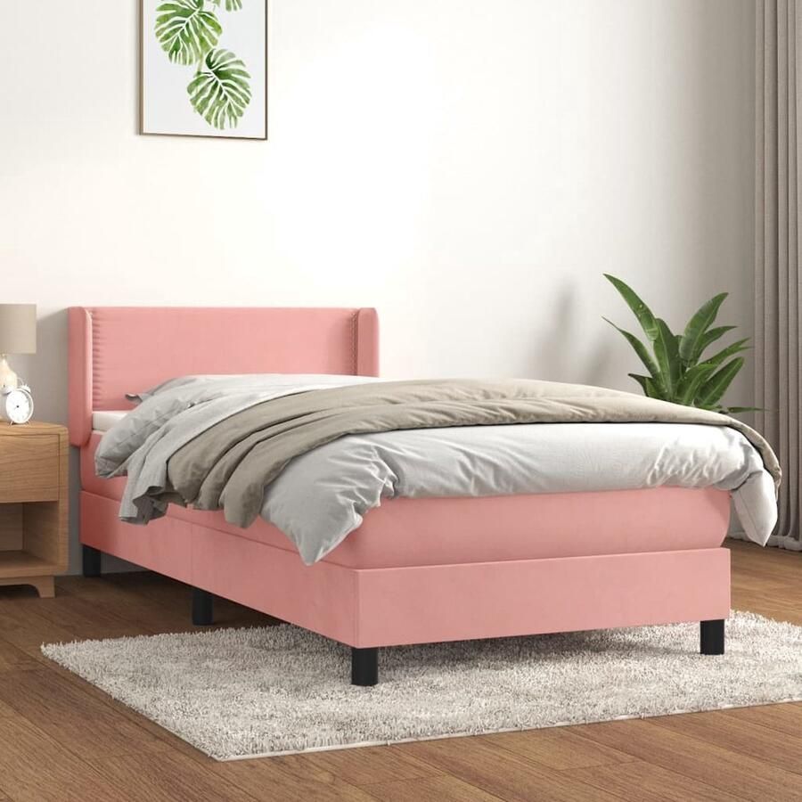 The Living Store Bed Fluweel Boxspringbed Roze 203x93x78 88 cm Pocketvering Matras Middelharde Ondersteuning Huidvriendelijk Topmatras Boxspringbed Fluweel Bed Roze Bed Tweepersoonsbed Pocketvering Matras