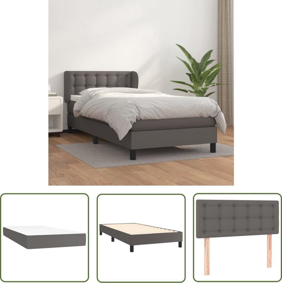 The Living Store Boxspringbed Grijs 203 x 103 x 118 128 cm Duurzaam kunstleer Verstelbaar hoofdbord Pocketvering matras Middelharde ondersteuning Huidvriendelijk topmatras Montagehandleiding inbegrepen - Foto 3