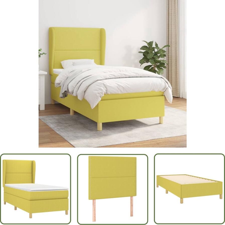 The Living Store Boxspringbed Groen 203x103x118 128 cm Pocketvering Matras 100x200x20 cm Schuim Topmatras 100x200x5 cm